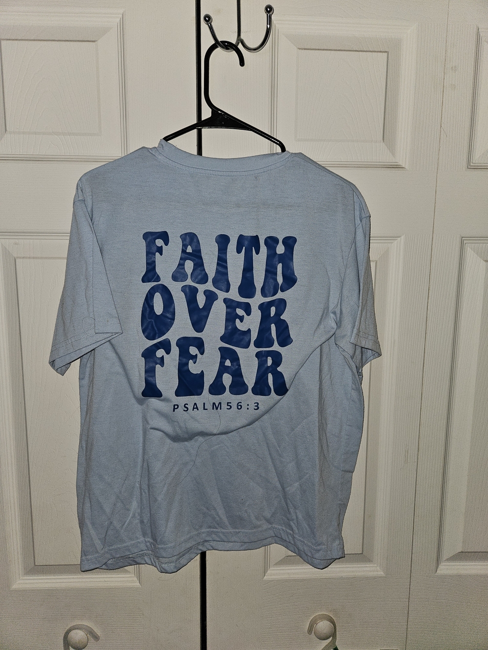 SHEIN Light Blue Short Sleeve Tee "Faith Over Fear"